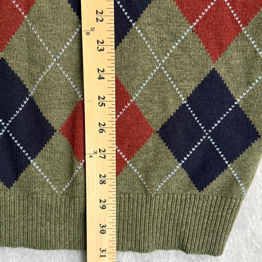 LL Bean Sweater Mens XL Green Argyle Lambswool V Neck Preppy Eclectic Grandpa‎ - Picture 7 of 9